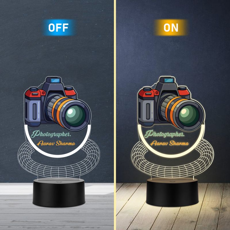 Personalized Photographer Camera 3D Illusion LED Lamp Gift for Photographer & Camera Man Photo Studio Desk Decor Lamp Warm White Light